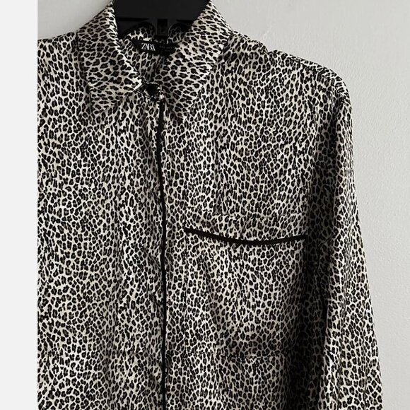 Zara  Leopard Animal Printed Long Shirt Top Woman Size S NEW WITH TAG! - Picture 3 of 9